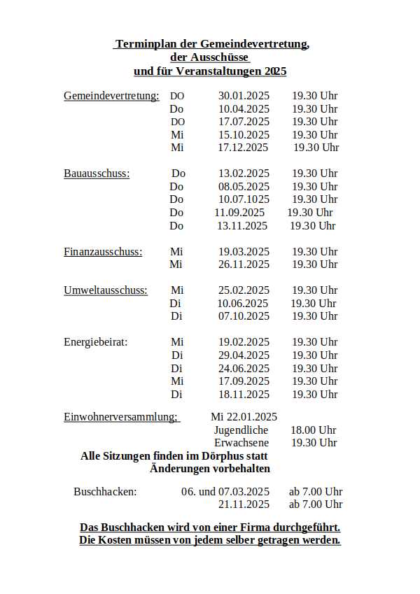 Terminplan 2025 Seiet 1